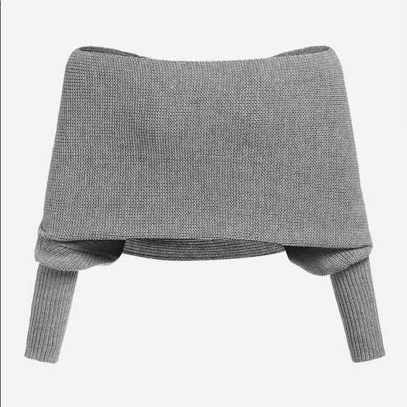 Knit crop wrap sweater gray off the shoulder - Picture 3 of 4